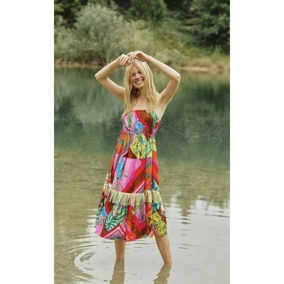 NWT Farm Rio Anthropologie Farm Rio Palila Fringed Dress Size XS - Picture 2 of 3